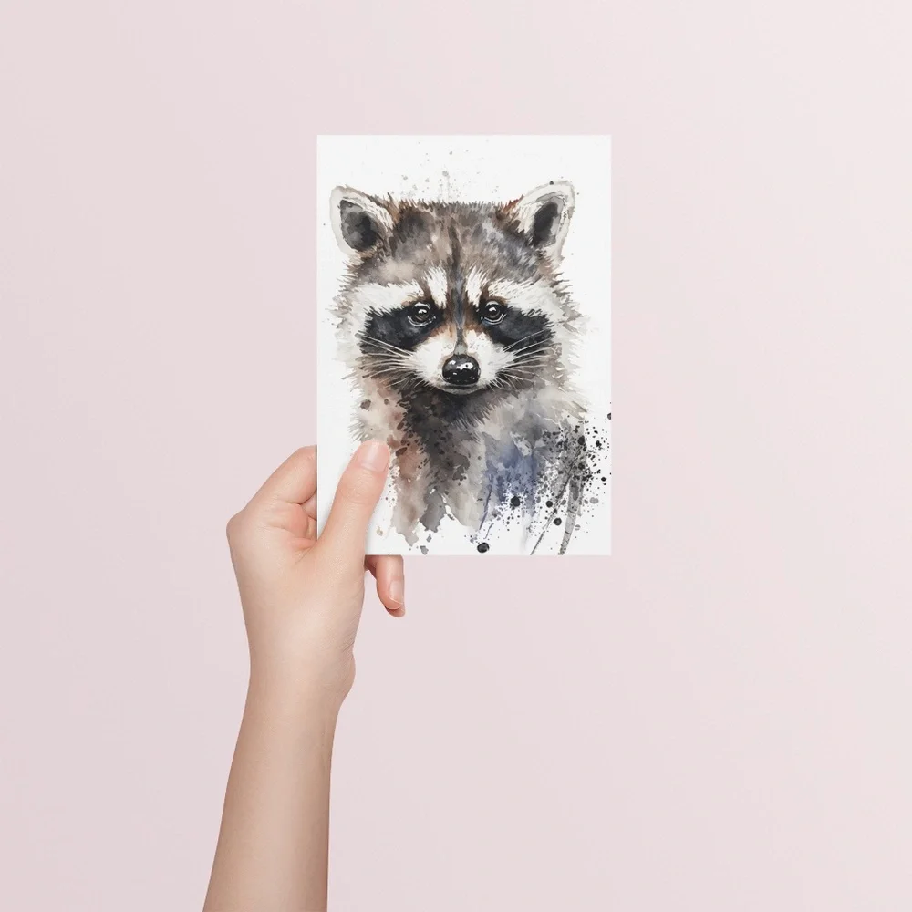 Cute Raccoon Watercolor Wall Art Illustration Print Poster Card Unframed - Picture 5 of 9